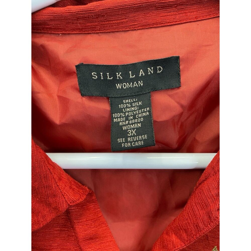 Silk Land Red Floral Embroidered 100% Silk Jacket Blazer 3/4 sleeve SZ.3X - Picture 5 of 14